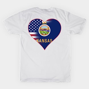 State of Kansas Flag and American Flag Fusion Design T-Shirt